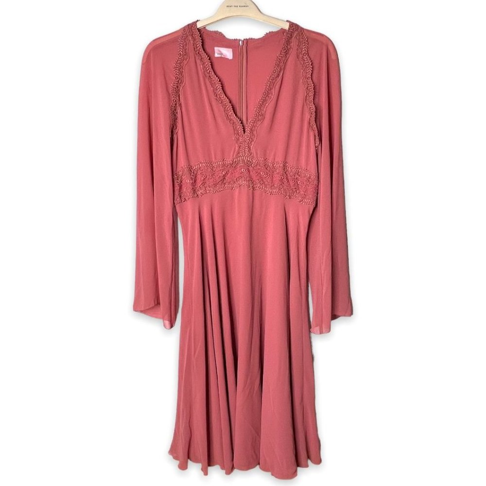 Giamba Lace Trimmed Crepe De Chine Midi Dress Pink Rose Fairycore Barbie Size L - Picture 4 of 8